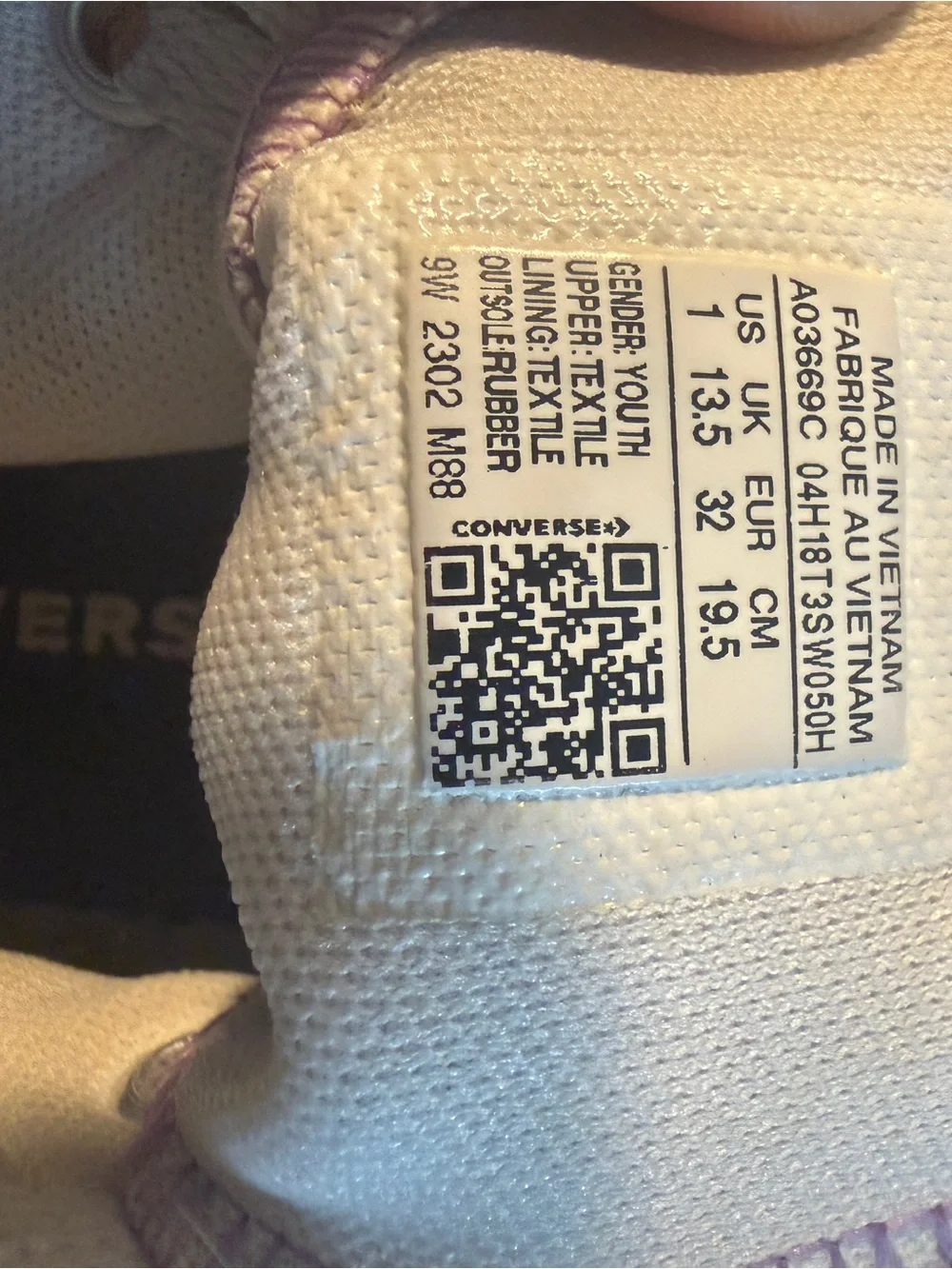 Converse Chuck Taylor All Star Kids High Top Sneakers White Purple US 1